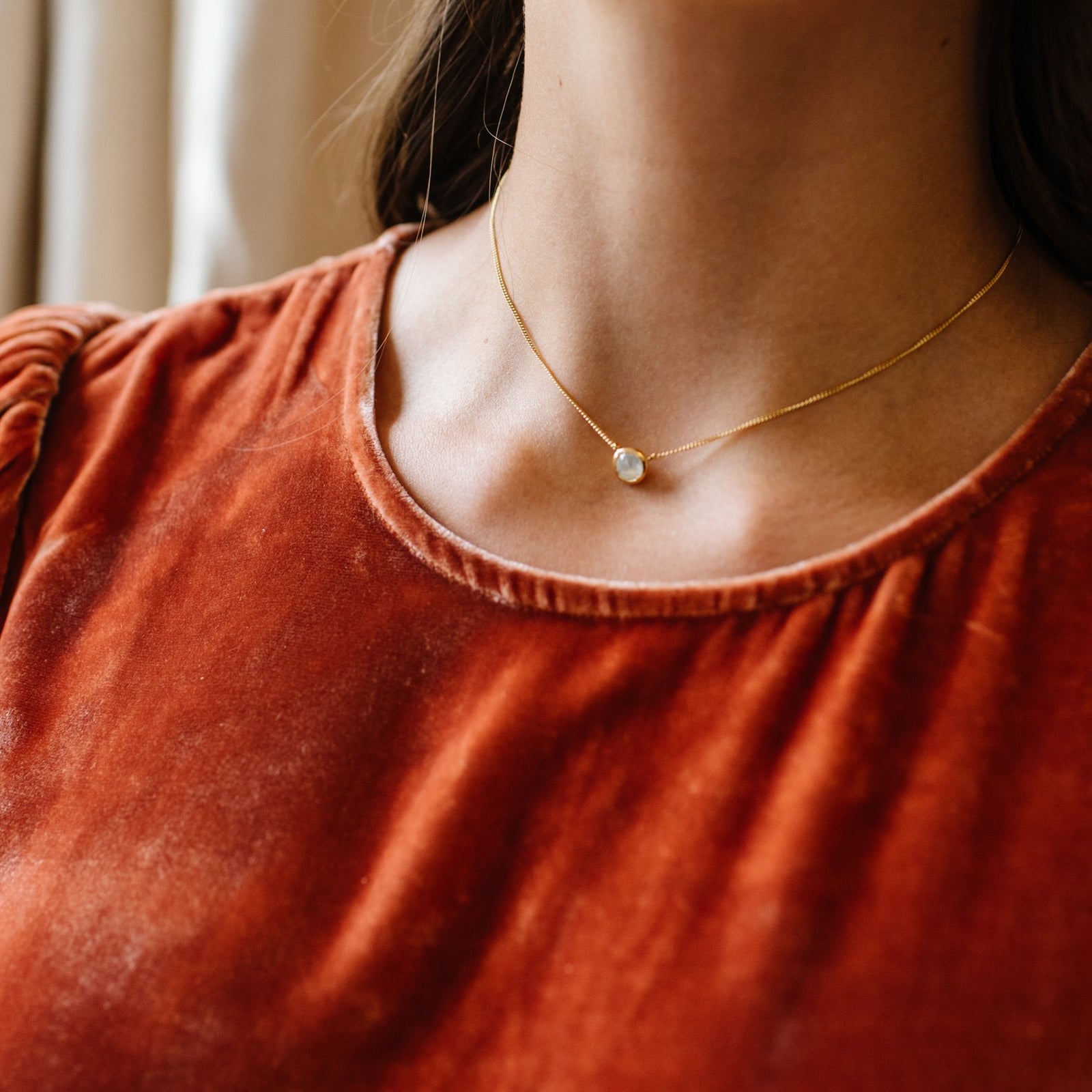 DAINTY LEGACY NECKLACE - RAINBOW MOONSTONE & GOLD - SO PRETTY CARA COTTER