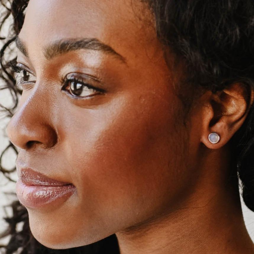 DAINTY LEGACY STUDS - GREY MOONSTONE & ROSE GOLD - SO PRETTY CARA COTTER