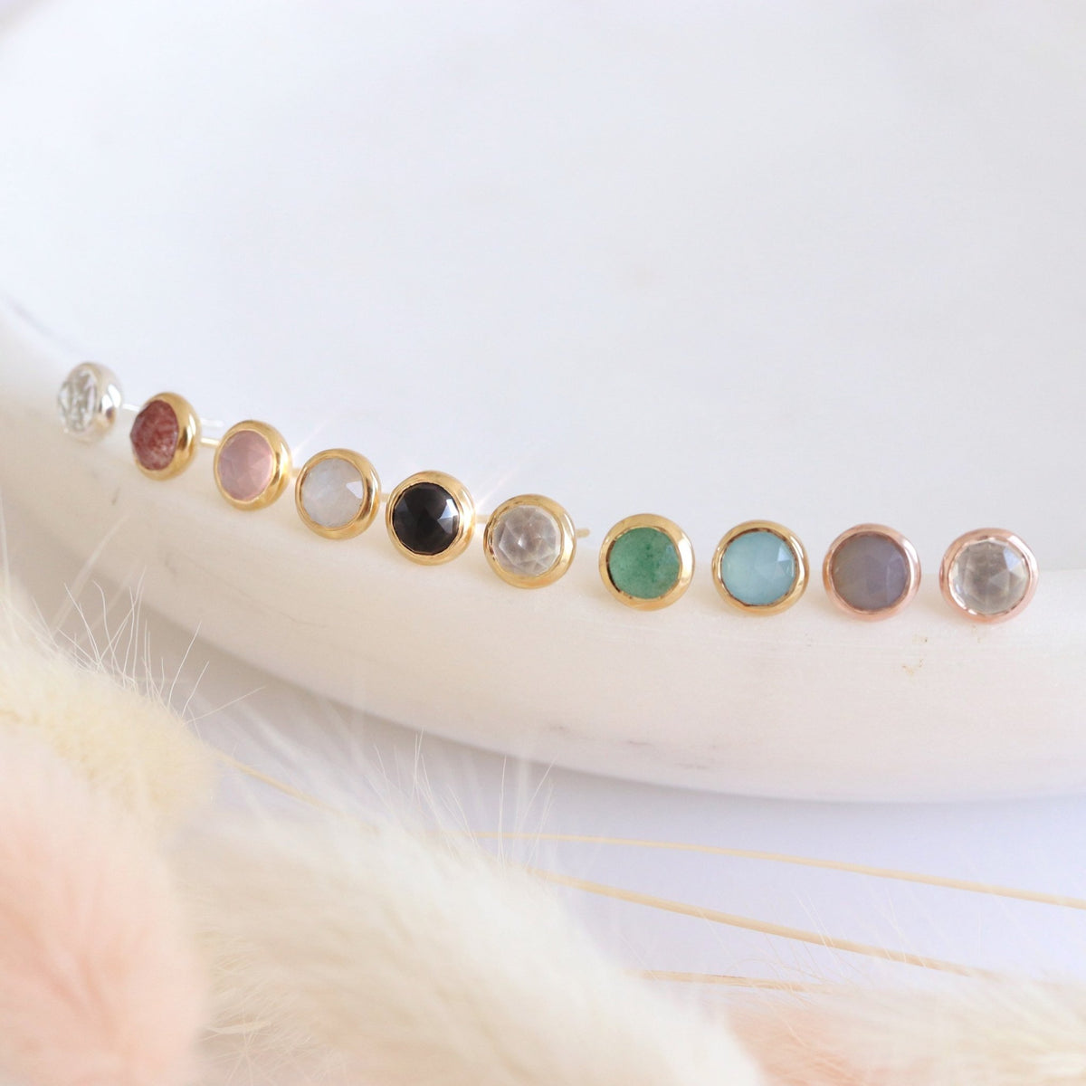 DAINTY LEGACY STUDS - WHITE TOPAZ &amp; ROSE GOLD - SO PRETTY CARA COTTER