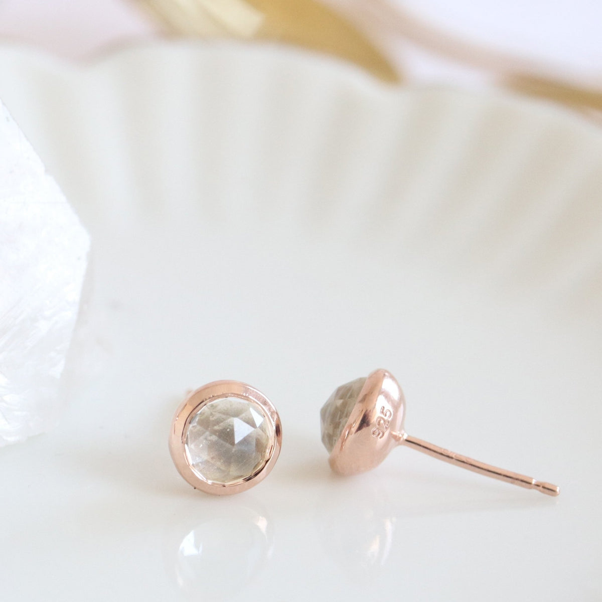 DAINTY LEGACY STUDS - WHITE TOPAZ &amp; ROSE GOLD - SO PRETTY CARA COTTER