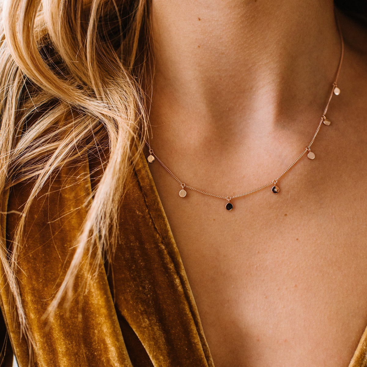 DAINTY POISE DISK NECKLACE - CUBIC ZIRCONIA &amp; ROSE GOLD - SO PRETTY CARA COTTER