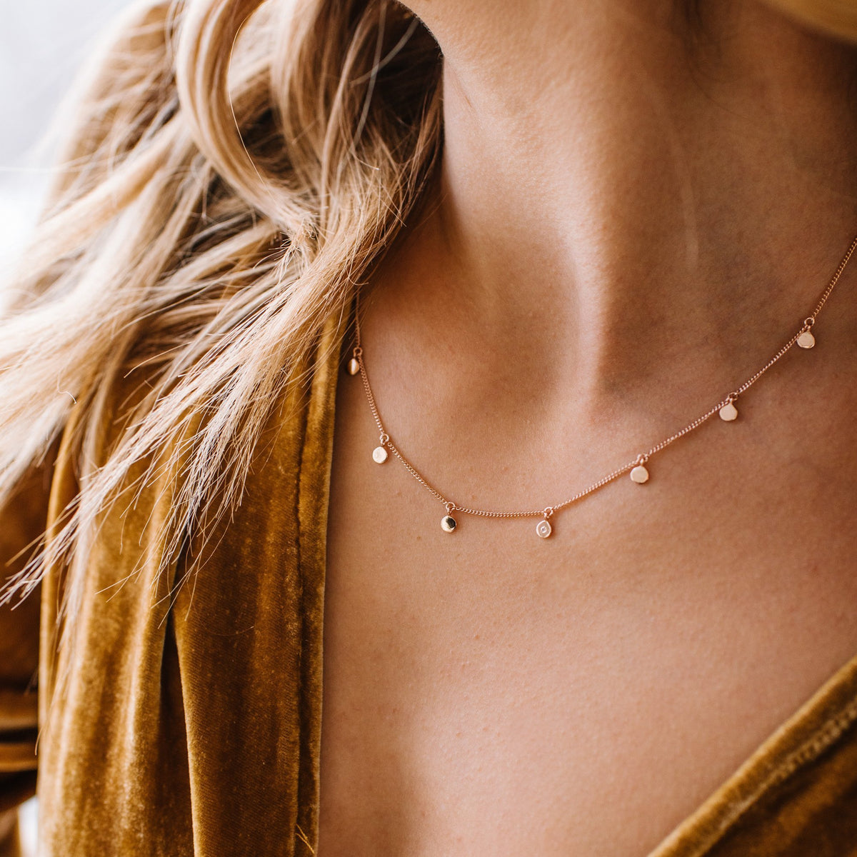 DAINTY POISE DISK NECKLACE - CUBIC ZIRCONIA &amp; ROSE GOLD - SO PRETTY CARA COTTER