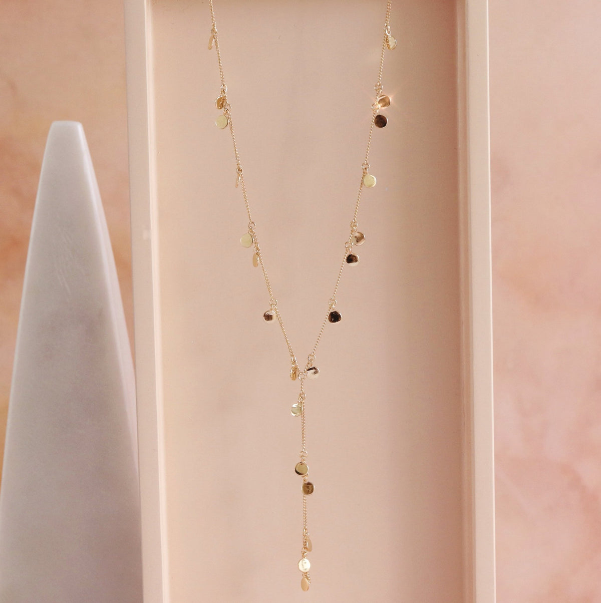 DAINTY POISE DISK Y NECKLACE - GOLD, ROSE GOLD OR SILVER - SO PRETTY CARA COTTER