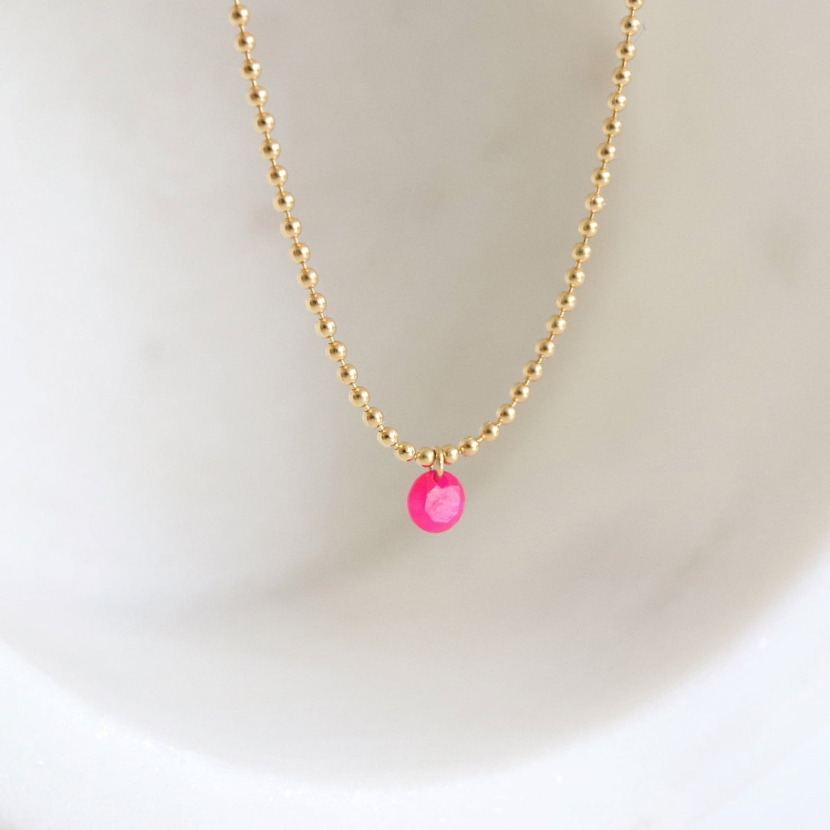 DAINTY RADIANT SOLITAIRE NECKLACE - HOT PINK CHALCEDONY &amp; GOLD - SO PRETTY CARA COTTER