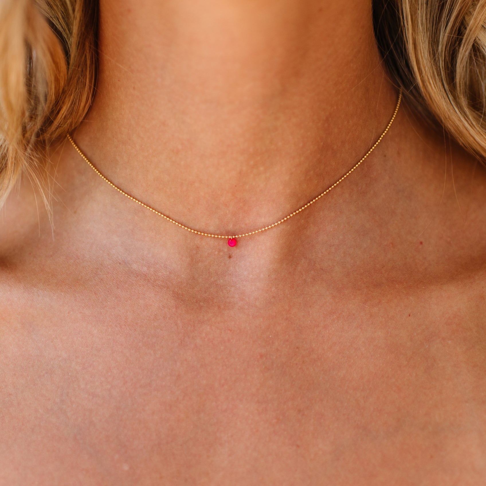 DAINTY RADIANT SOLITAIRE NECKLACE - HOT PINK CHALCEDONY & GOLD - SO PRETTY CARA COTTER