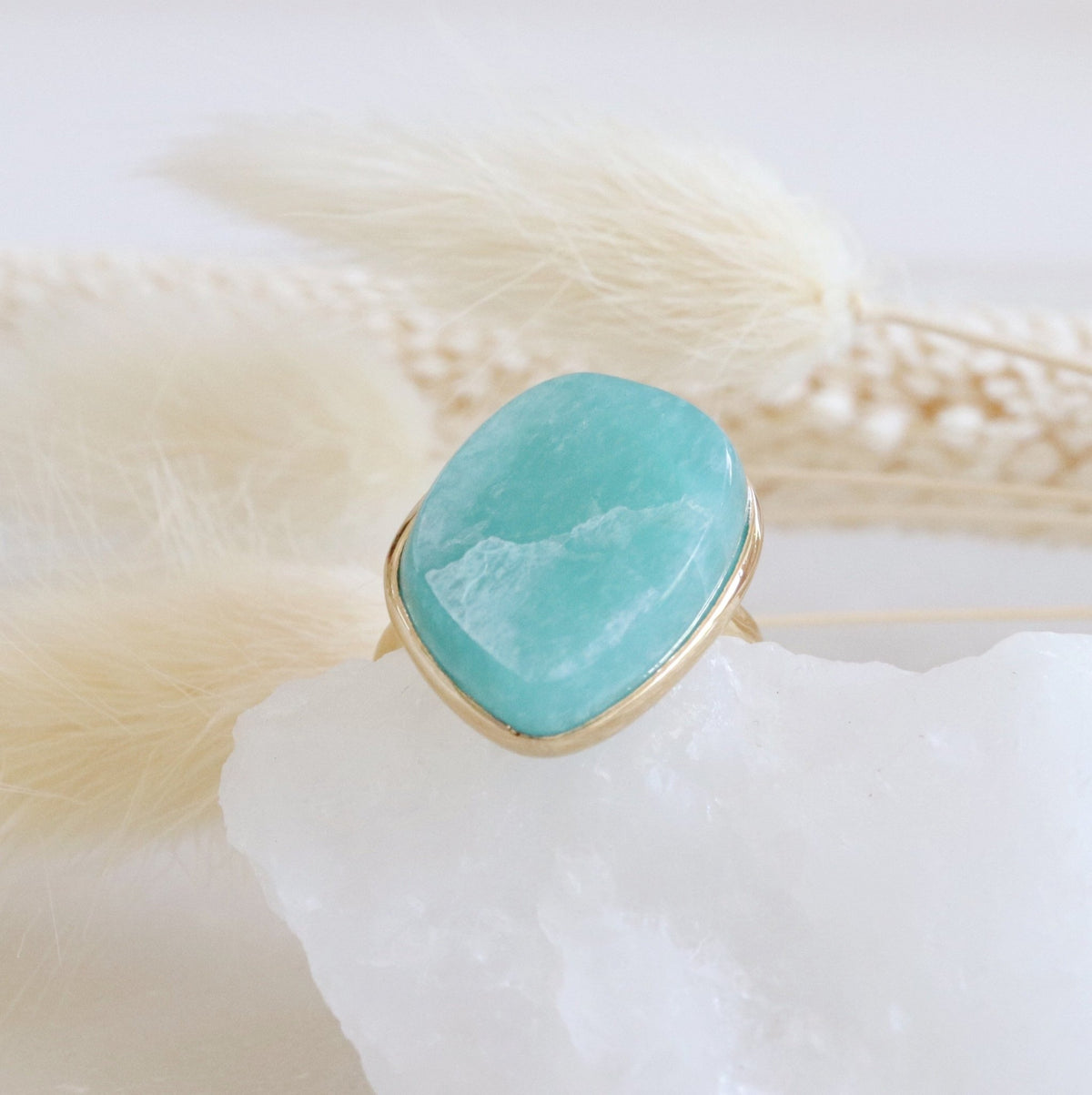 DARING RING - RAW AQUA AMAZONITE &amp; GOLD - SO PRETTY CARA COTTER