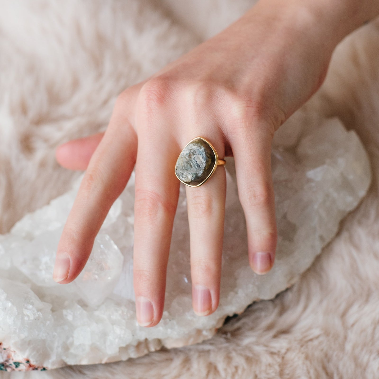 DARING RING - RAW LABRADORITE & GOLD - SO PRETTY CARA COTTER