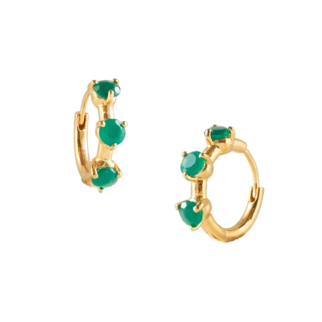 DAY 9 - SCATTERED LOVE HUGGIE HOOPS- EMERALD GREEN ONYX &amp; GOLD - SO PRETTY CARA COTTER