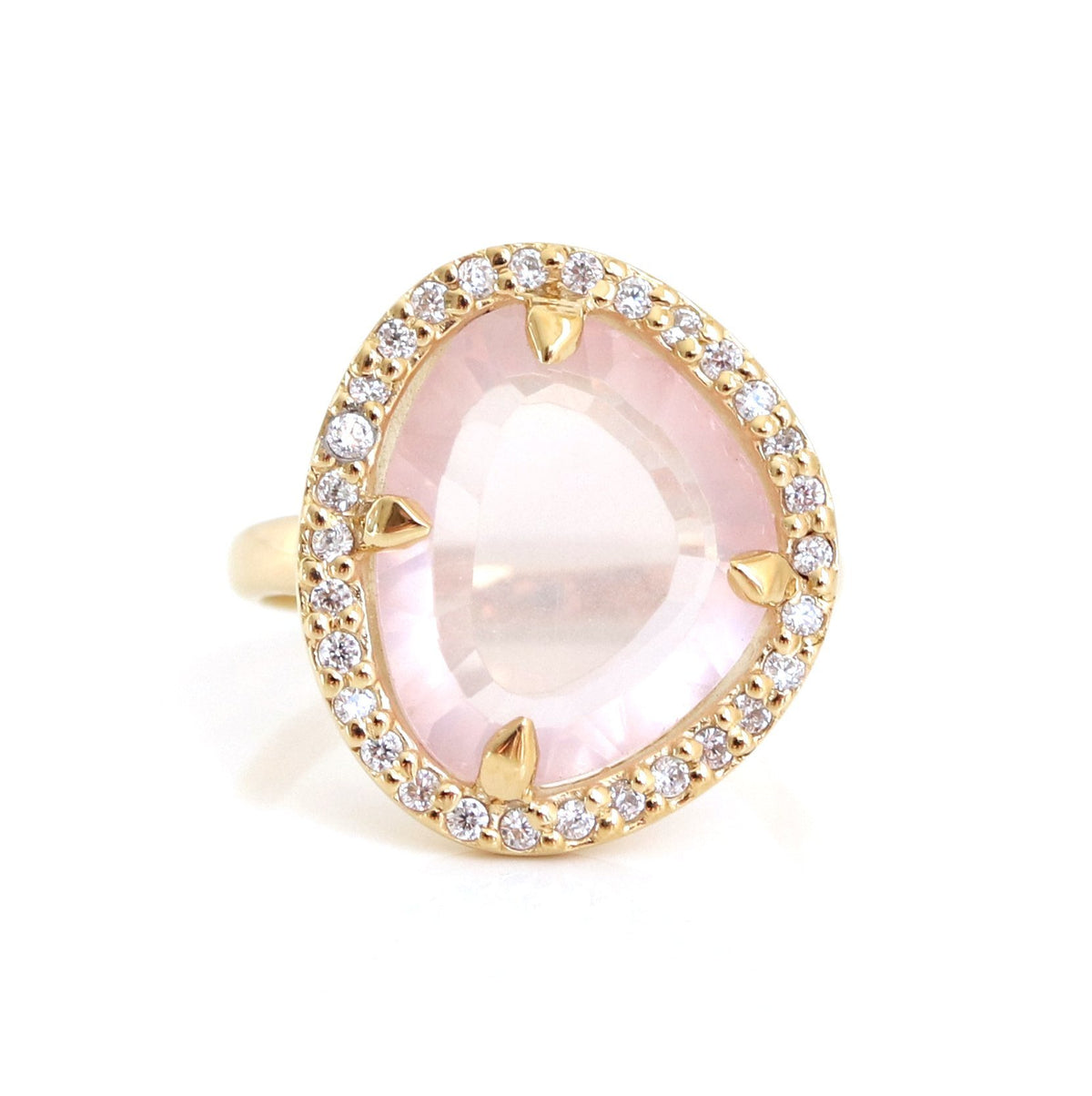 DREAM LUNA COCKTAIL RING - PINK QUARTZ, CUBIC ZIRCONIA &amp; GOLD - SO PRETTY CARA COTTER