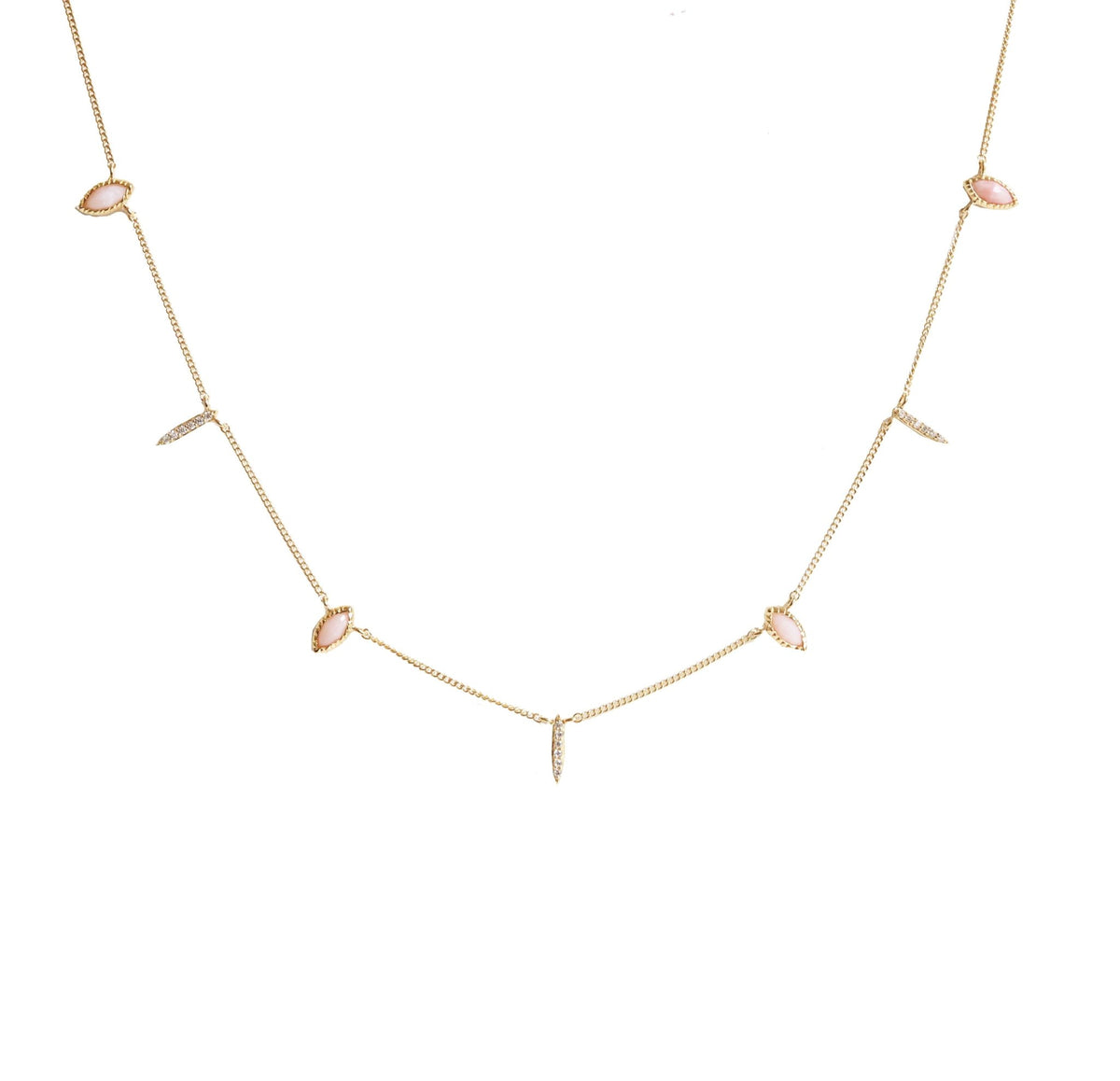 DREAM STARDUST PINK OPAL, CUBIC ZIRCONIA &amp; GOLD SHORT NECKLACE - SO PRETTY CARA COTTER