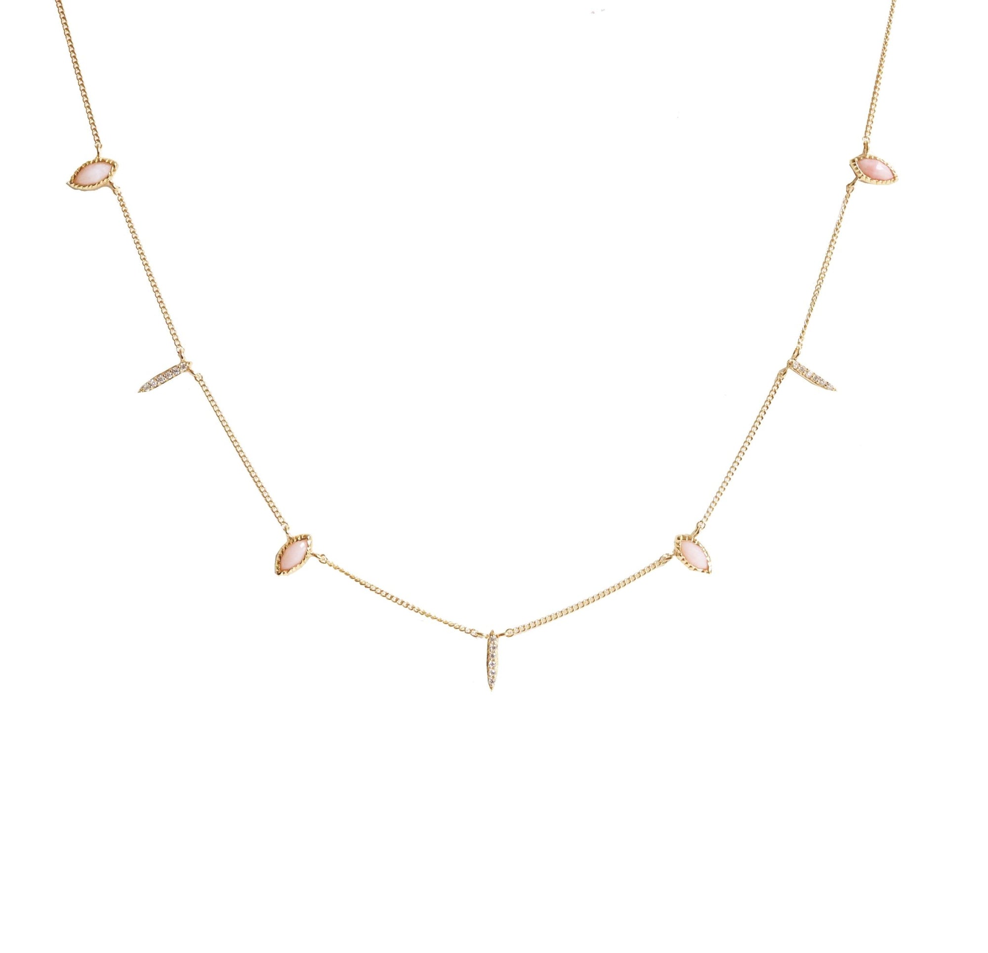 DREAM STARDUST PINK OPAL, CUBIC ZIRCONIA & GOLD SHORT NECKLACE - SO PRETTY CARA COTTER