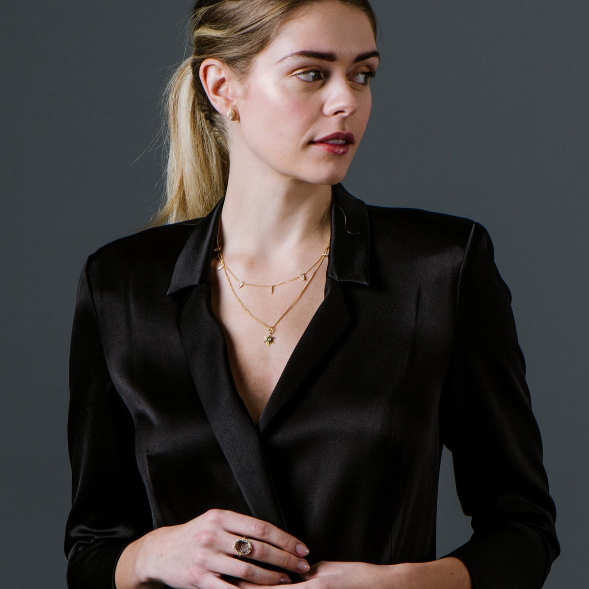 DREAM STARDUST RAINBOW MOONSTONE, CUBIC ZIRCONIA &amp; GOLD SHORT NECKLACE - SO PRETTY CARA COTTER