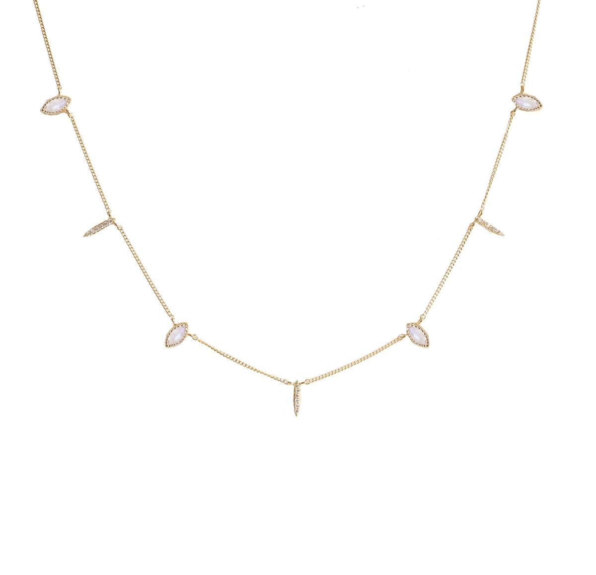 DREAM STARDUST RAINBOW MOONSTONE, CUBIC ZIRCONIA &amp; GOLD SHORT NECKLACE - SO PRETTY CARA COTTER
