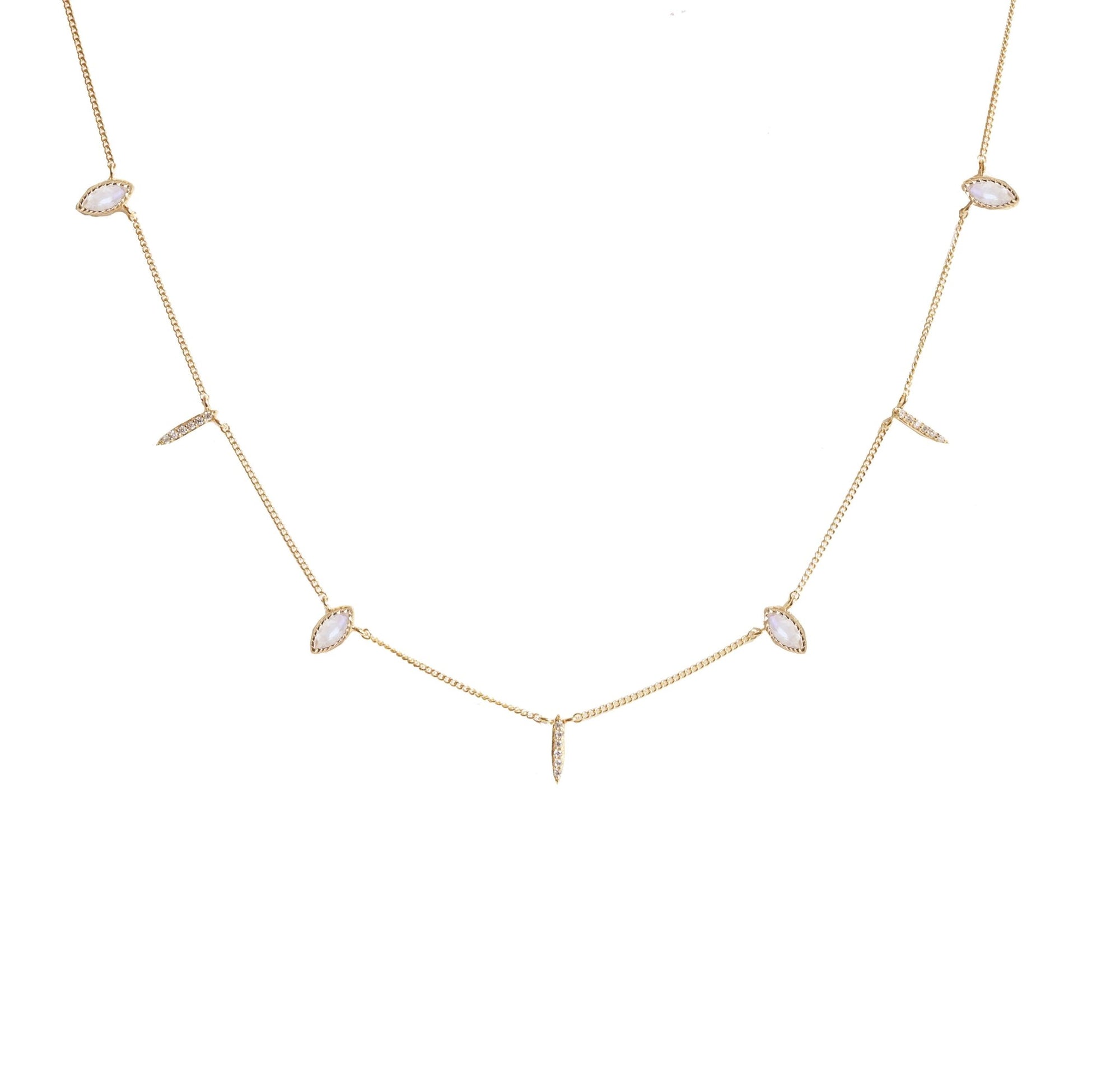 DREAM STARDUST RAINBOW MOONSTONE, CUBIC ZIRCONIA & GOLD SHORT NECKLACE - SO PRETTY CARA COTTER