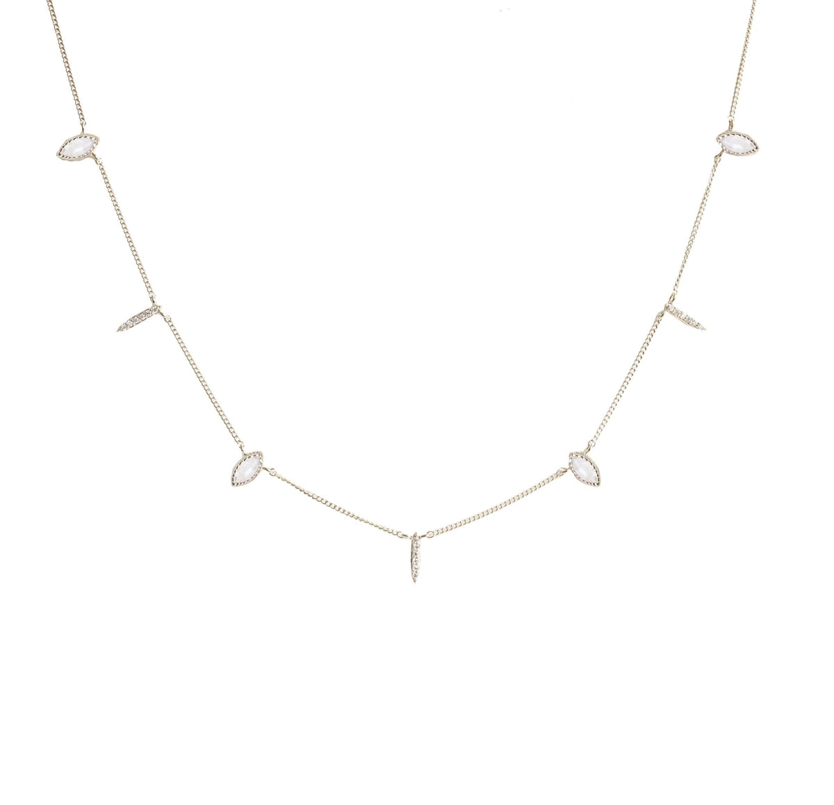 DREAM STARDUST RAINBOW MOONSTONE, CUBIC ZIRCONIA &amp; SILVER SHORT NECKLACE - SO PRETTY CARA COTTER
