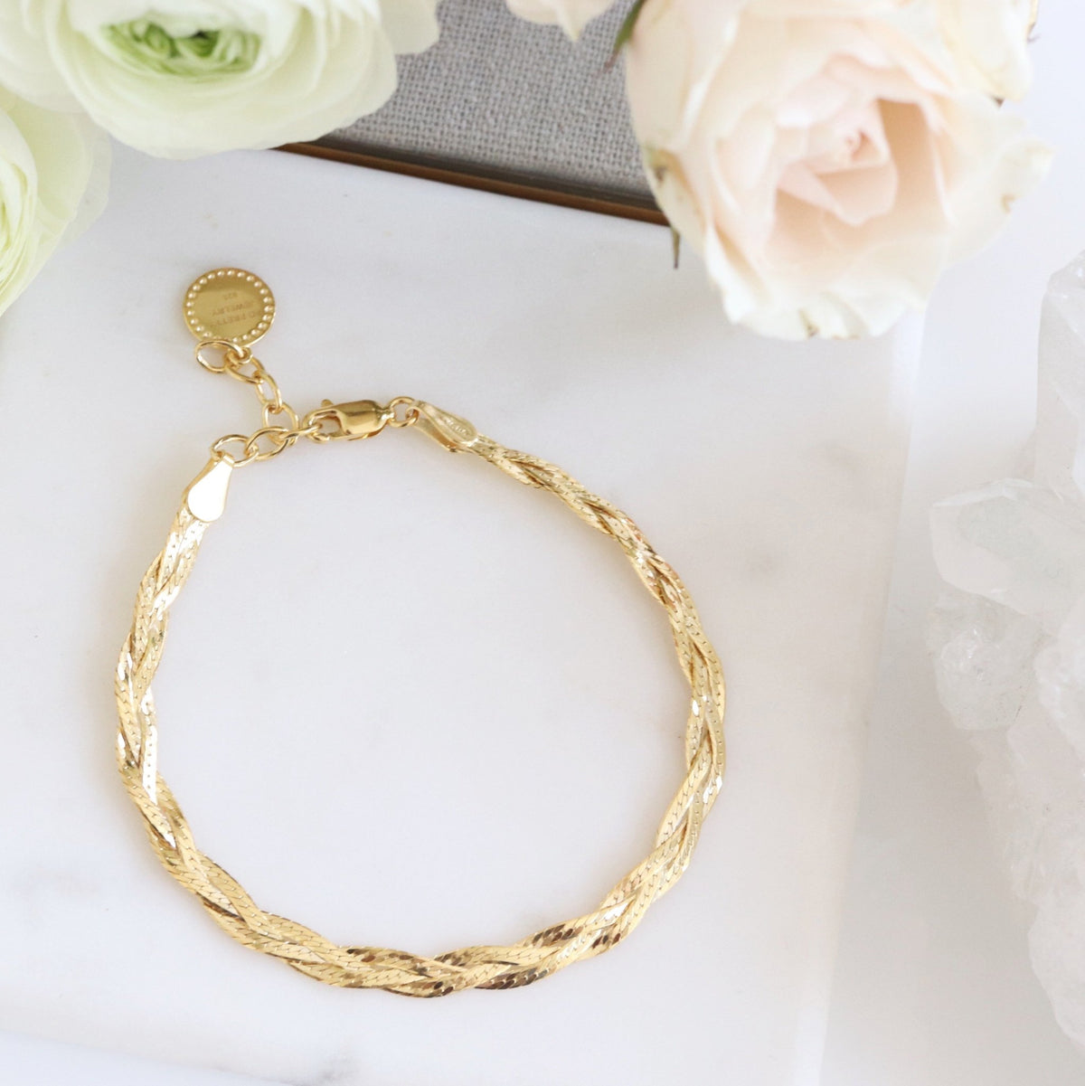 FRAICHE INSPIRE BRAIDED HERRINGBONE BRACELET- GOLD 6-7&quot; - SO PRETTY CARA COTTER