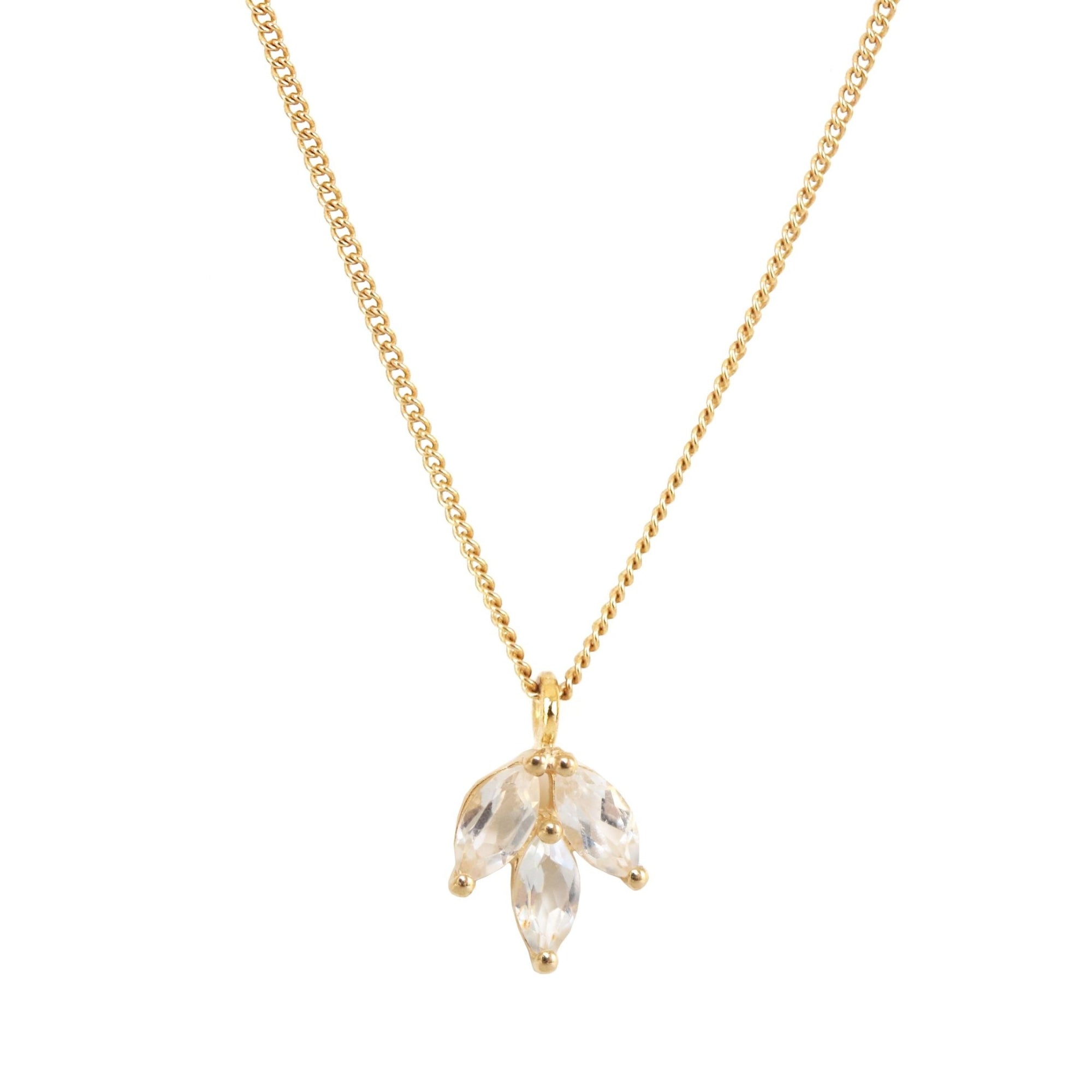FRAICHE INSPIRE CRYSTAL OLIVE LEAF NECKLACE - WHITE TOPAZ & GOLD - SO PRETTY CARA COTTER
