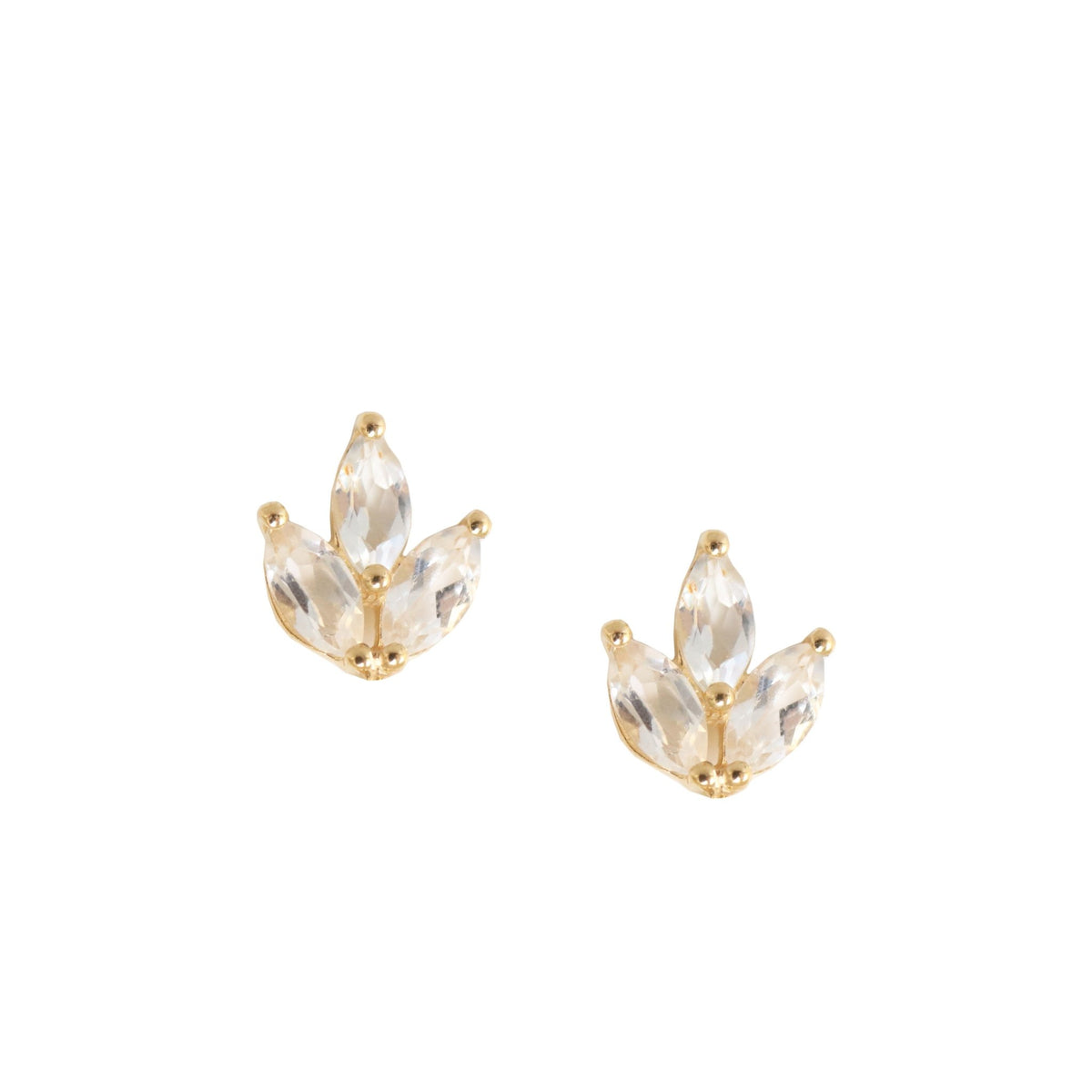 FRAICHE INSPIRE CRYSTAL OLIVE LEAF STUDS - WHITE TOPAZ &amp; GOLD - SO PRETTY CARA COTTER