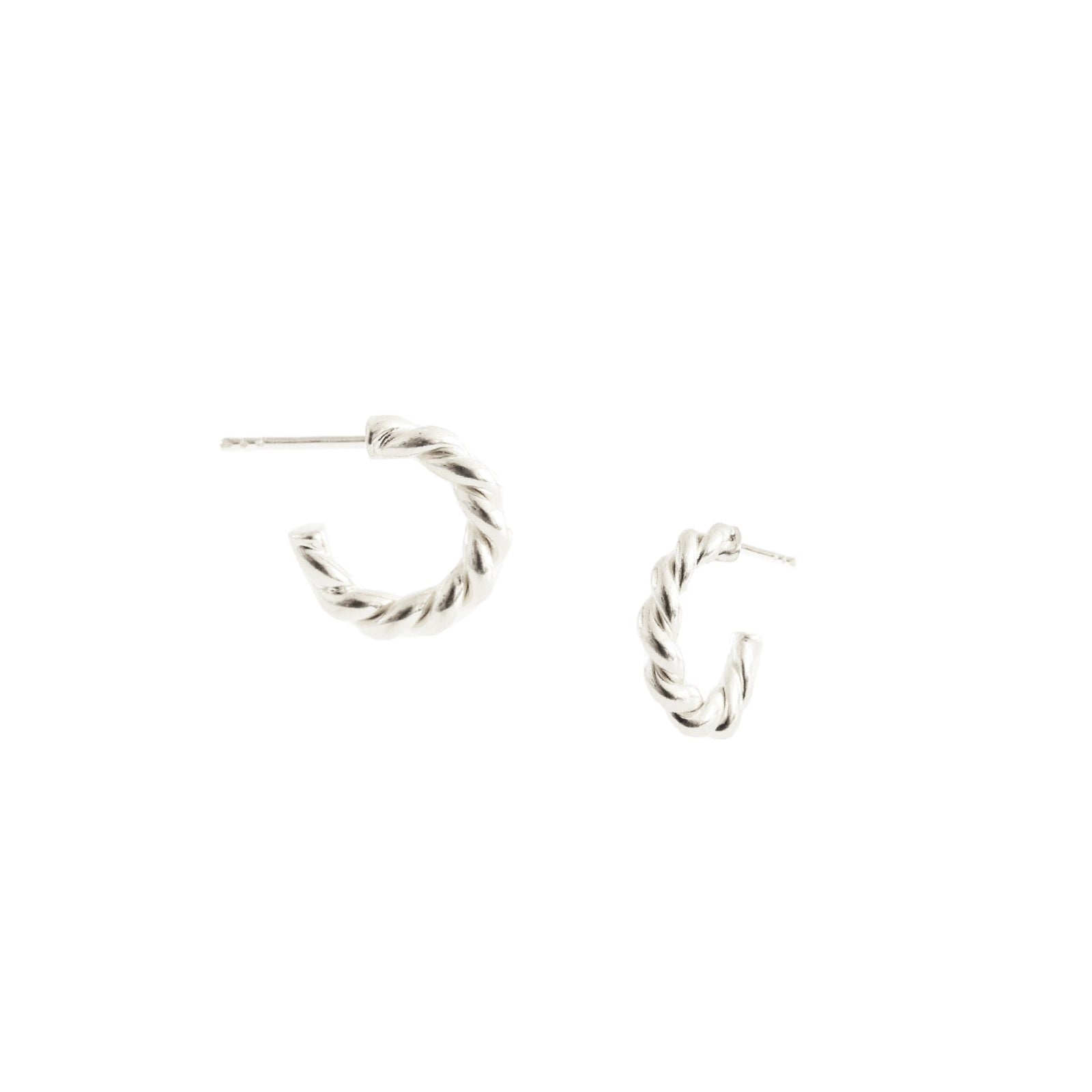 FRAICHE INSPIRE MINI TWISTED CYLINDER HOOPS - SILVER - SO PRETTY CARA COTTER