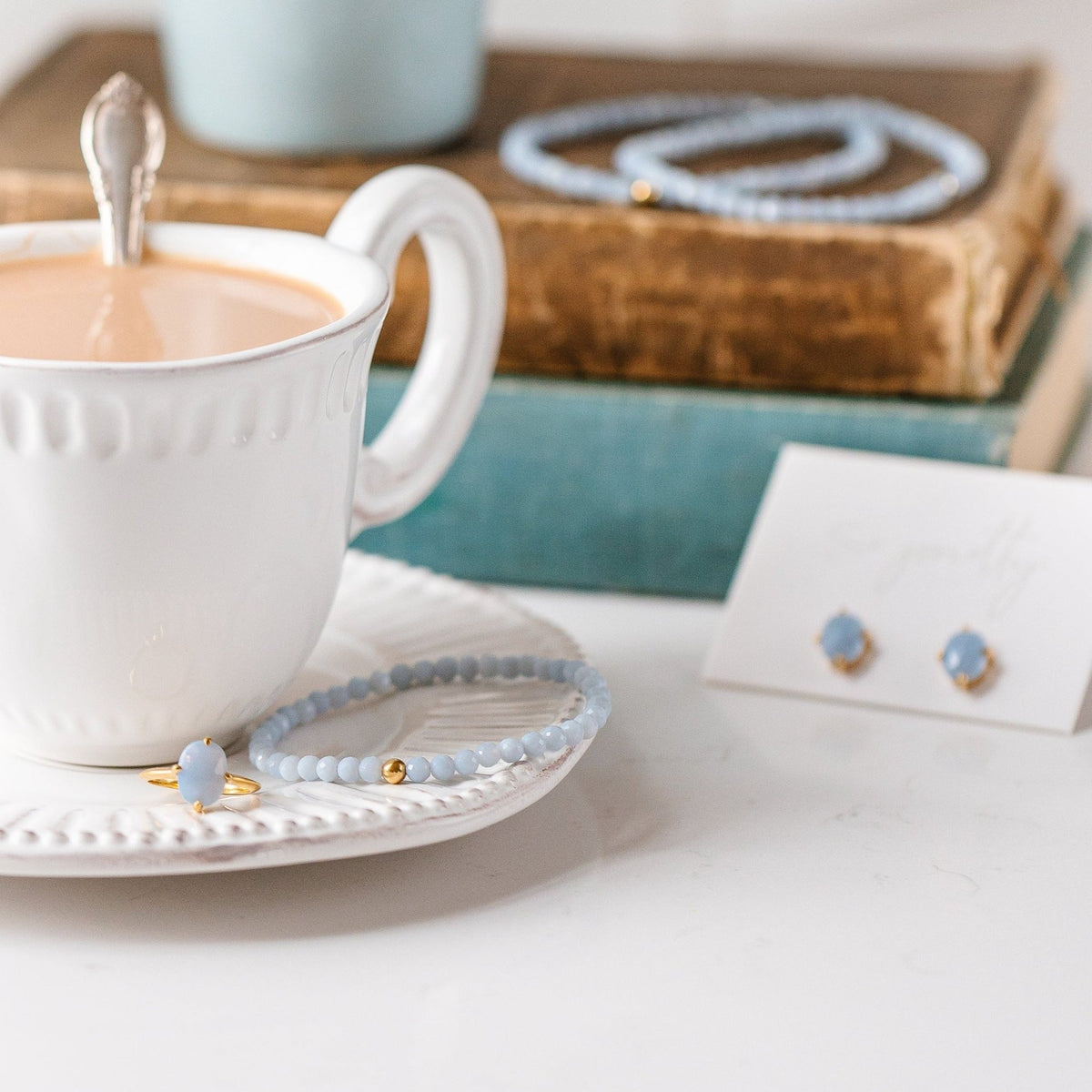 FRAICHE INSPIRE OVAL SOLITAIRE RING - BLUE OPAL &amp; GOLD - SO PRETTY CARA COTTER