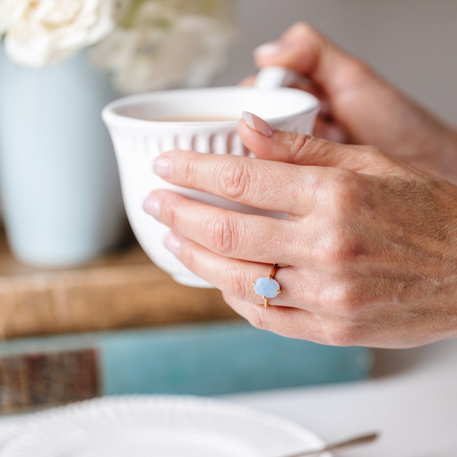 FRAICHE INSPIRE OVAL SOLITAIRE RING - BLUE OPAL & GOLD - SO PRETTY CARA COTTER