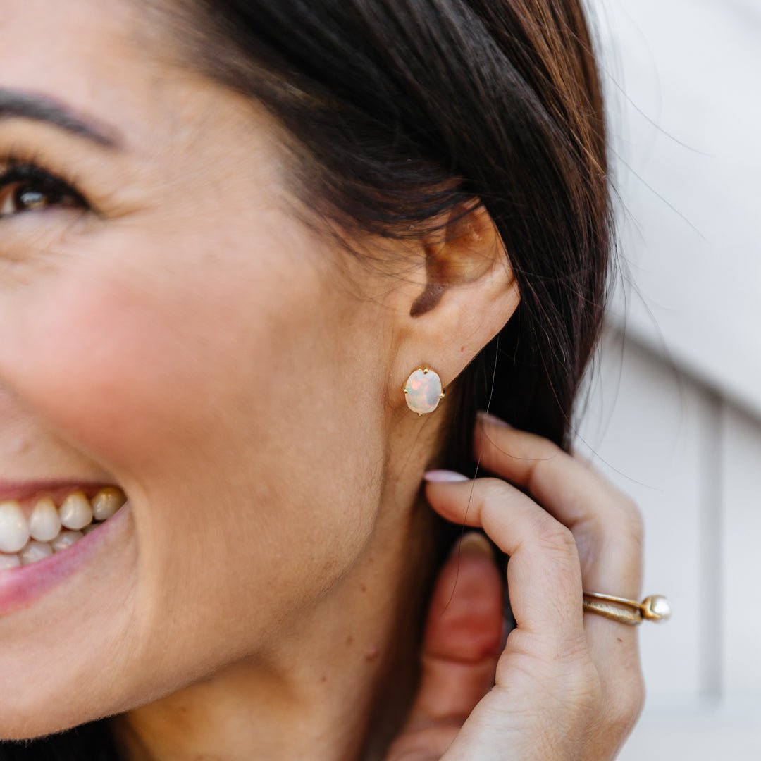 FRAICHE INSPIRE OVAL STUDS - ETHIOPIAN OPAL & SILVER - SO PRETTY CARA COTTER