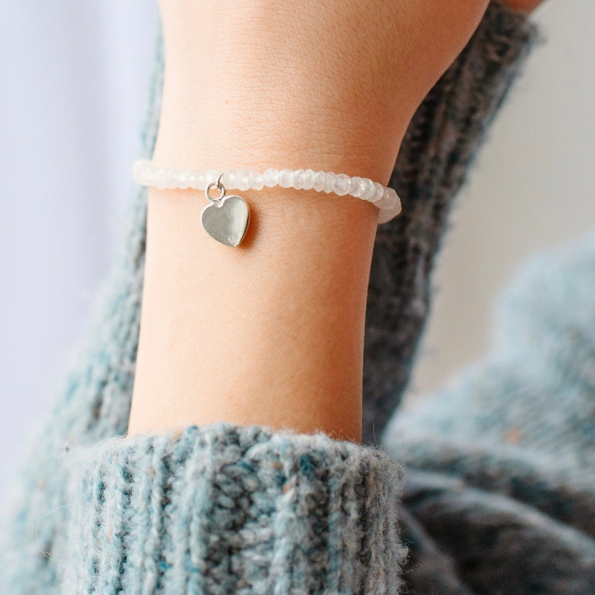 FRAICHE INSPIRE SWEETHEART STRETCH BRACELET - MOONSTONE, MOTHER OF PEARL &amp; SILVER - SO PRETTY CARA COTTER