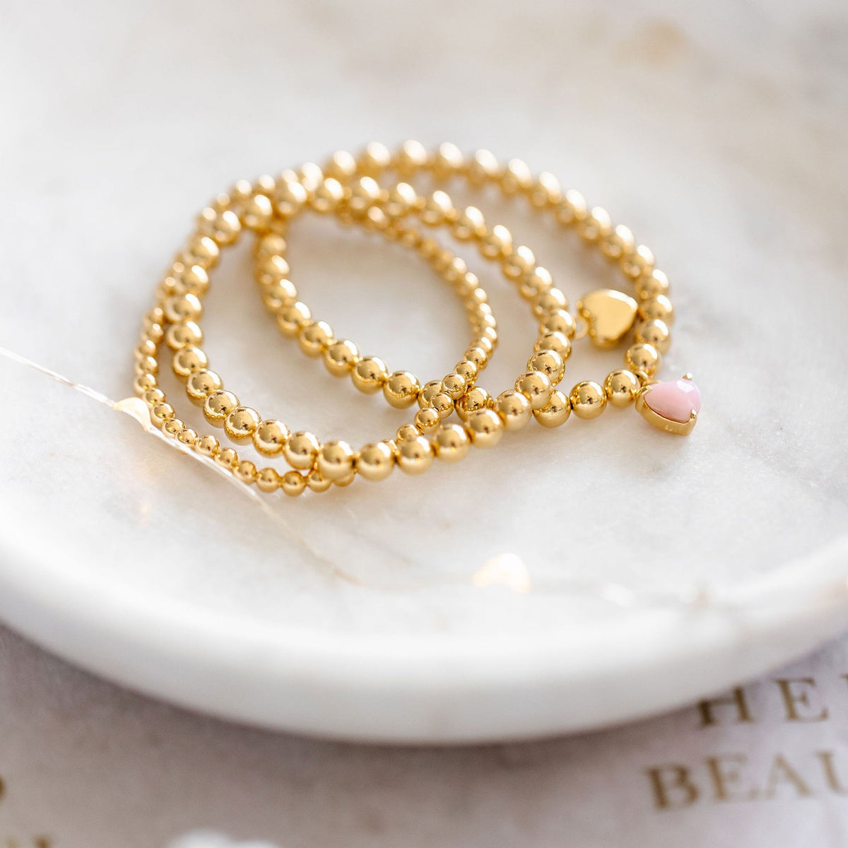 FRAICHE INSPIRE SWEETHEART STRETCH BRACELET – PINK OPAL &amp; GOLD 7&quot; - SO PRETTY CARA COTTER