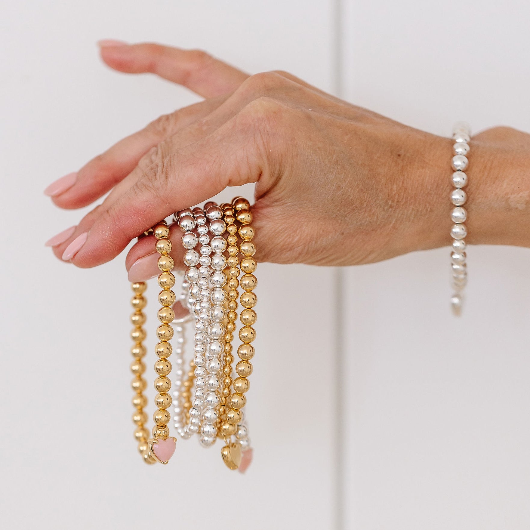 FRAICHE INSPIRE SWEETHEART STRETCH BRACELET – PINK OPAL & GOLD 7" - SO PRETTY CARA COTTER