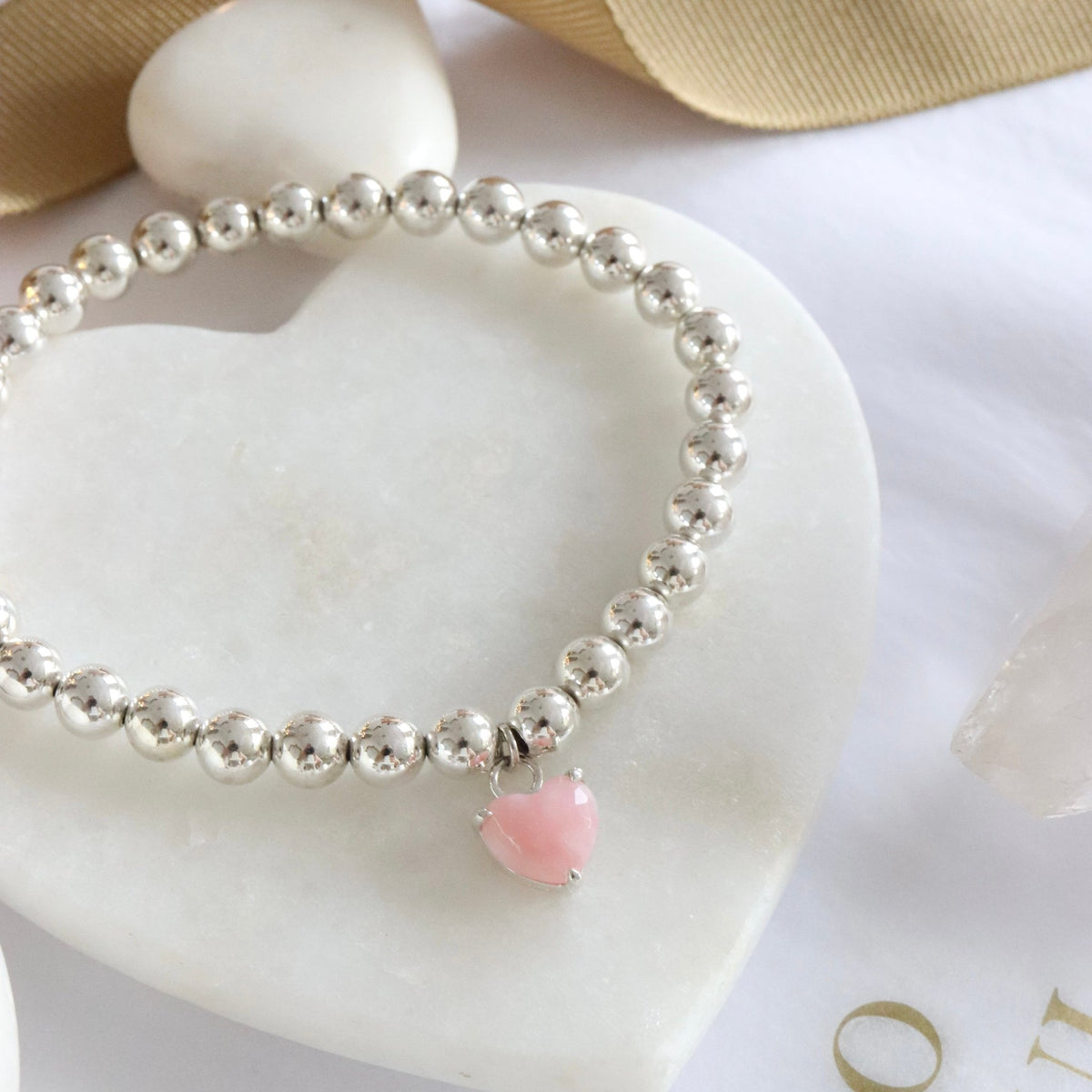 FRAICHE INSPIRE SWEETHEART STRETCH BRACELET – PINK OPAL &amp; SILVER 7&quot; - SO PRETTY CARA COTTER