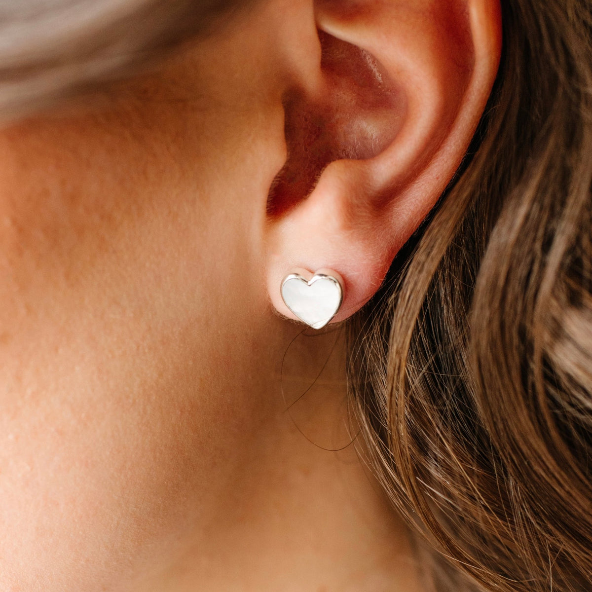 FRAICHE INSPIRE SWEETHEART STUDS - MOTHER OF PEARL &amp; SILVER - SO PRETTY CARA COTTER