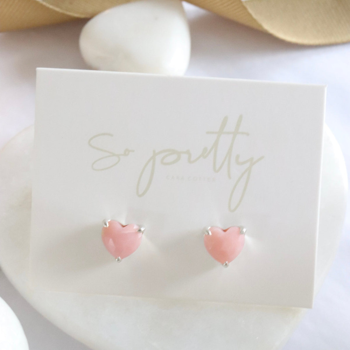 FRAICHE INSPIRE SWEETHEART STUDS - PINK OPAL &amp; SILVER - SO PRETTY CARA COTTER