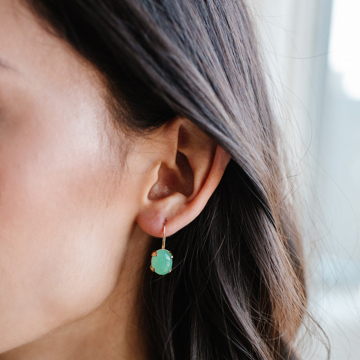 GLEE DROP EARRINGS - CHRYSOPRASE &amp; GOLD - SO PRETTY CARA COTTER