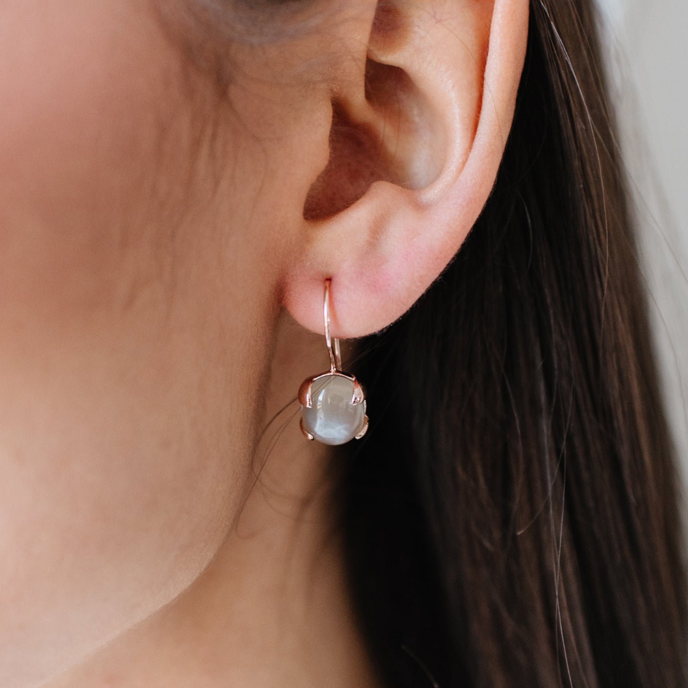 GLEE DROP EARRINGS - GREY MOONSTONE & ROSE GOLD - SO PRETTY CARA COTTER