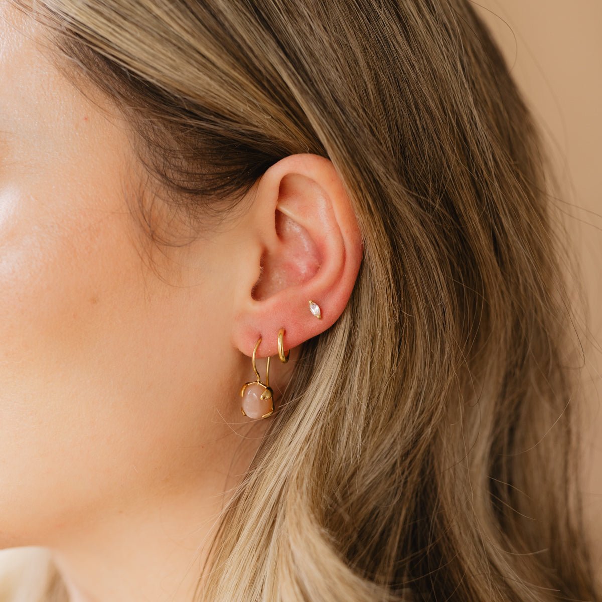 GLEE DROP EARRINGS - PEACH MOONSTONE & GOLD - SO PRETTY CARA COTTER