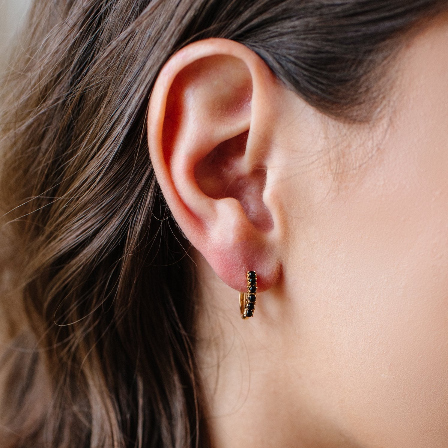 GLEE HUGGIE HOOPS - BLACK ONYX & GOLD - SO PRETTY CARA COTTER