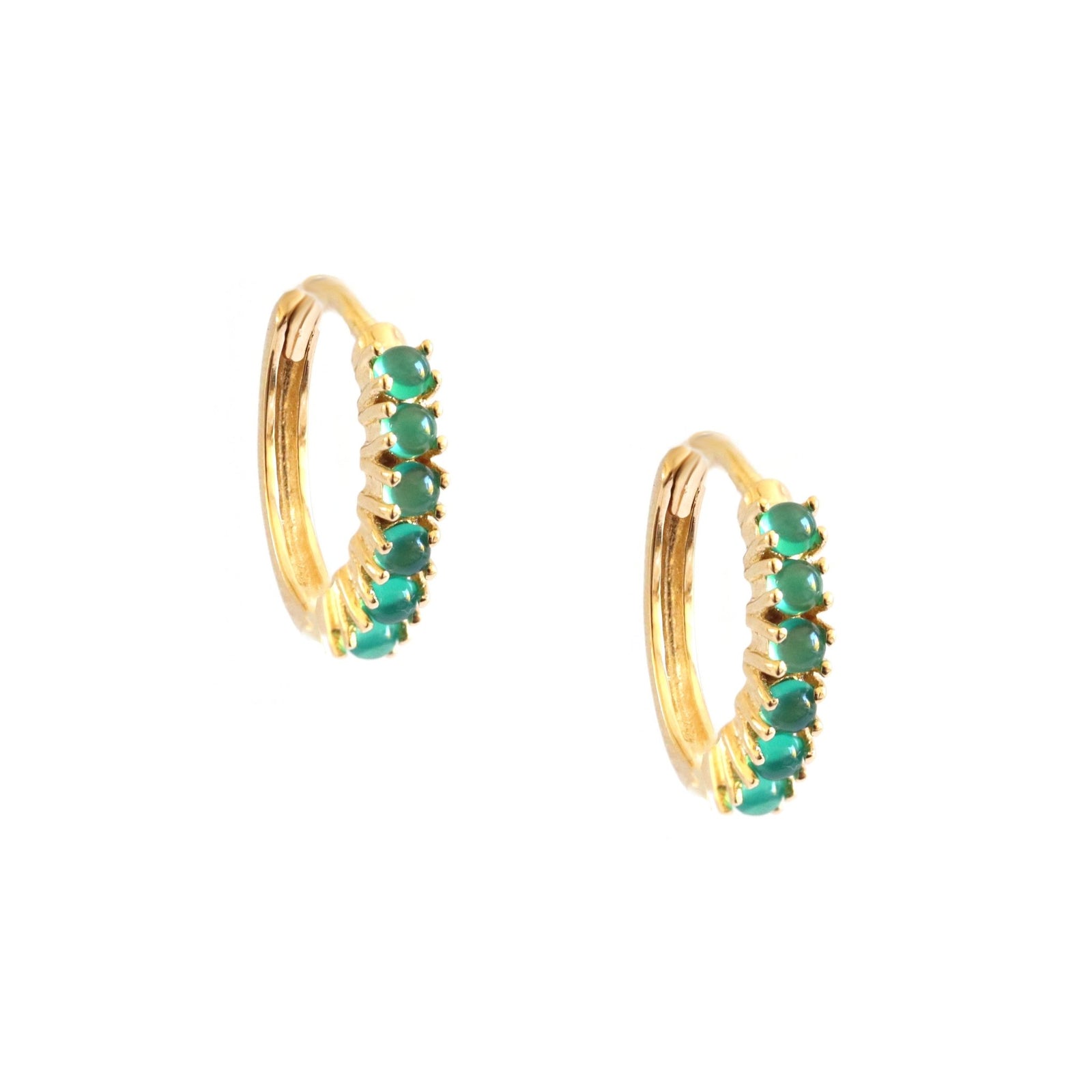 GLEE HUGGIE HOOPS - GREEN ONYX & GOLD - SO PRETTY CARA COTTER