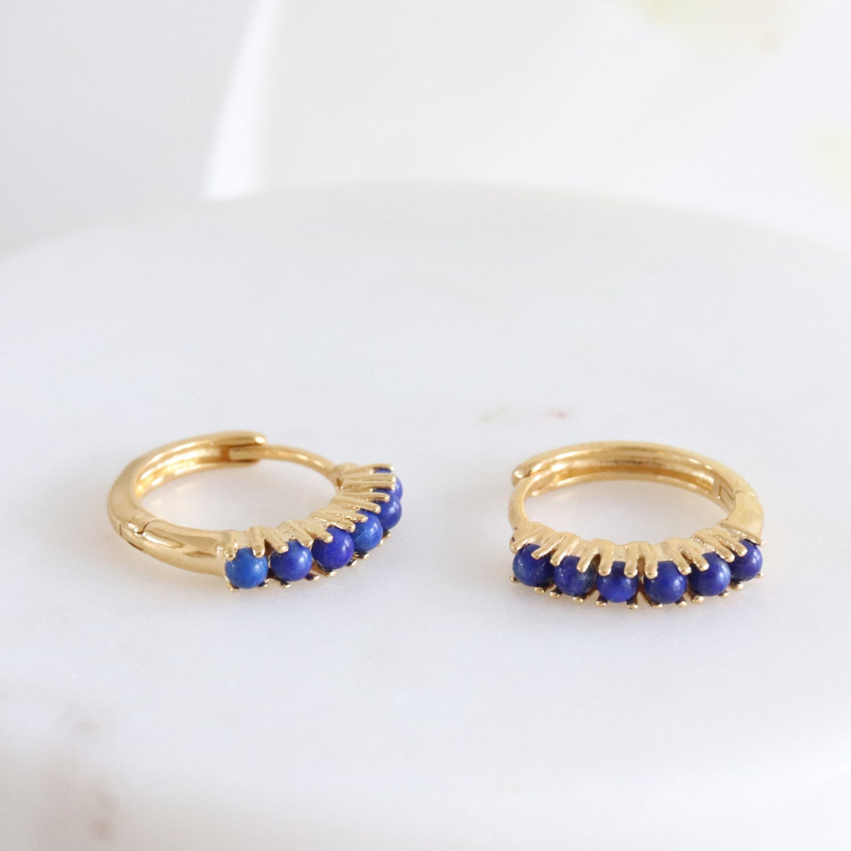 GLEE HUGGIE HOOPS - LAPIS &amp; GOLD - SO PRETTY CARA COTTER