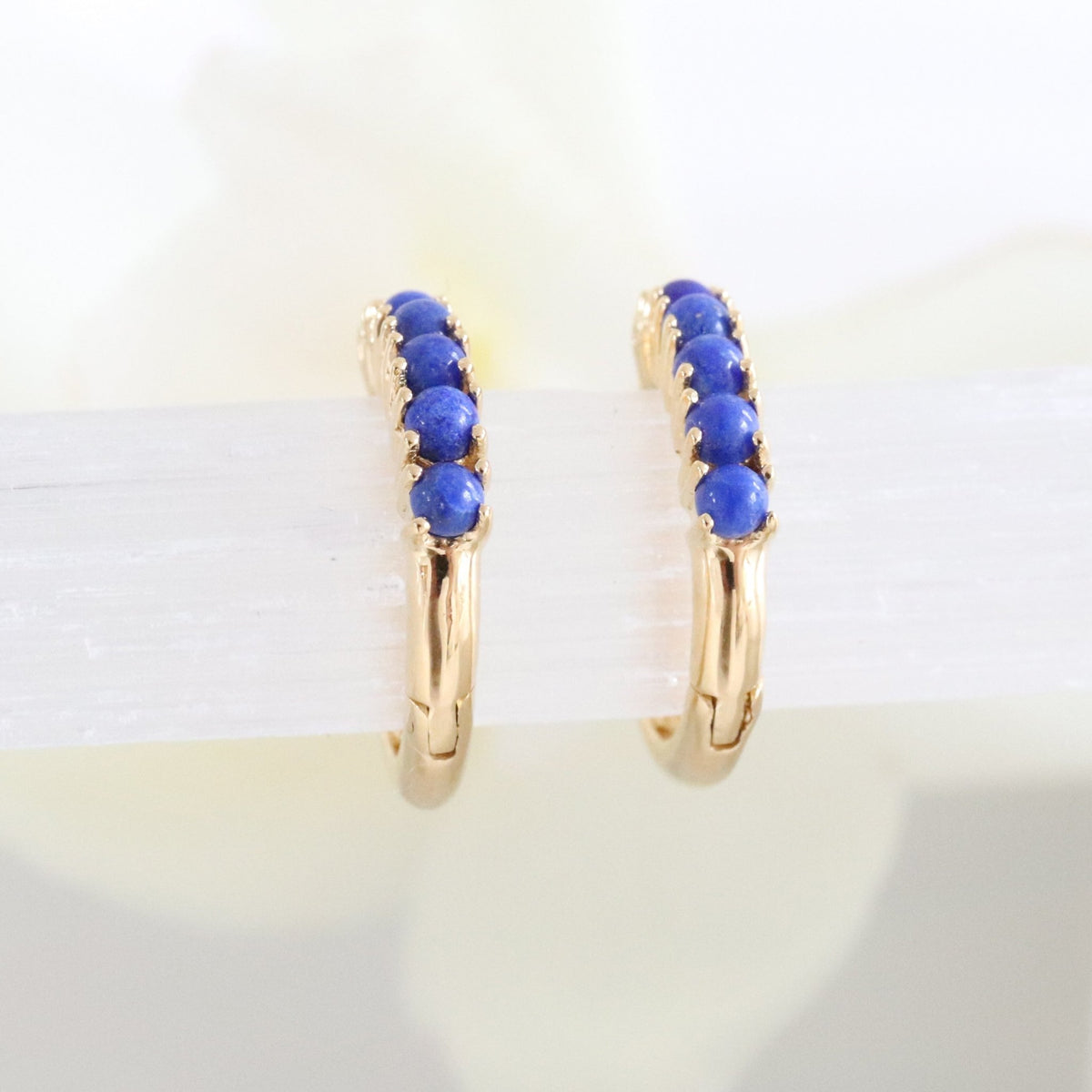 GLEE HUGGIE HOOPS - LAPIS &amp; GOLD - SO PRETTY CARA COTTER
