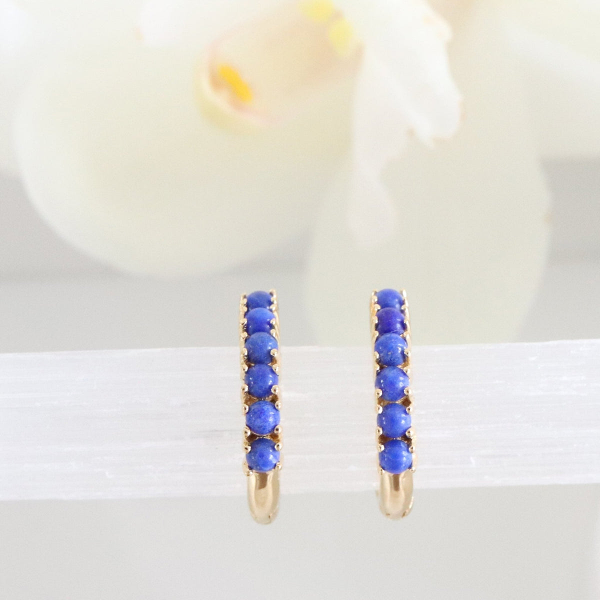 GLEE HUGGIE HOOPS - LAPIS &amp; GOLD - SO PRETTY CARA COTTER