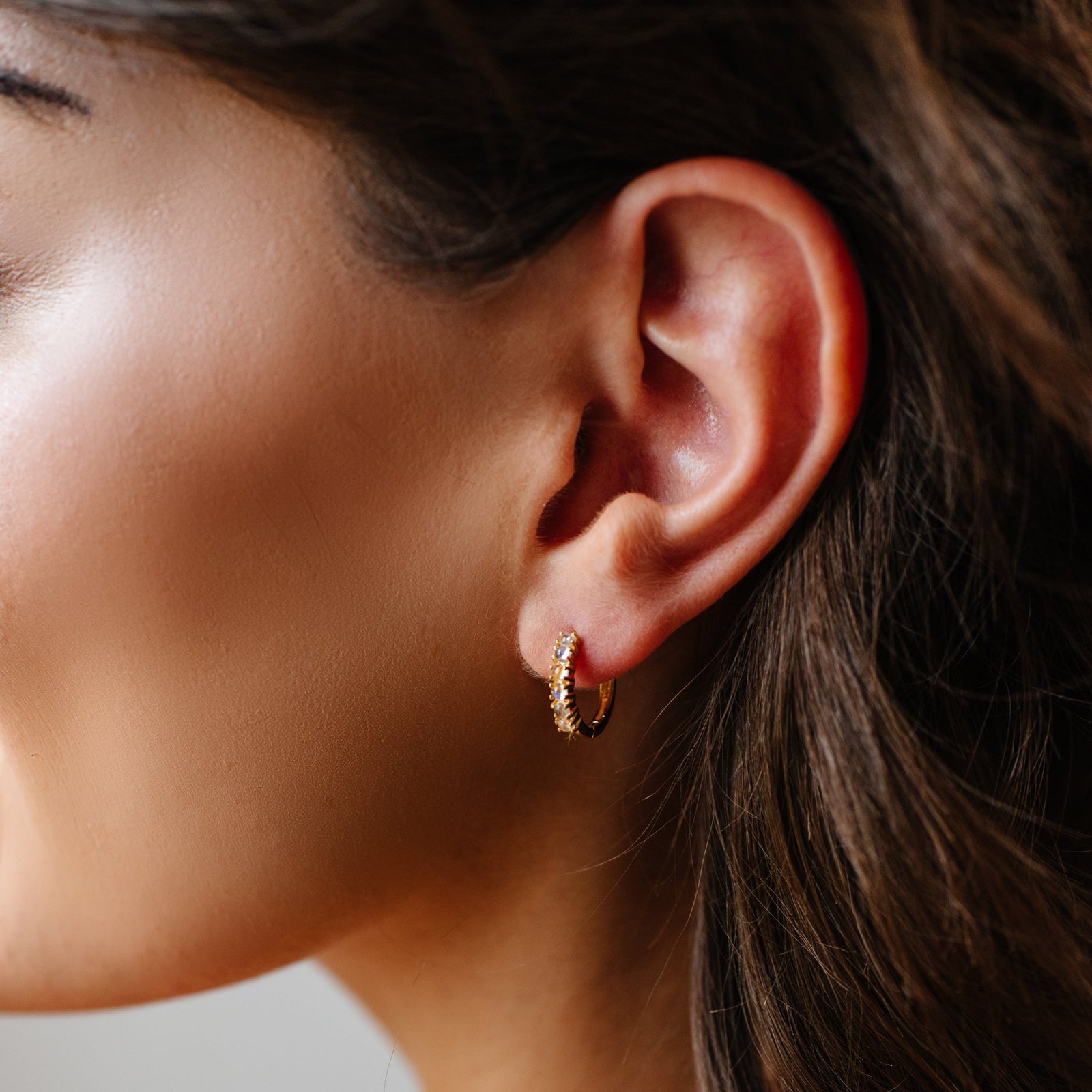 GLEE HUGGIE HOOPS - RAINBOW MOONSTONE & GOLD - SO PRETTY CARA COTTER