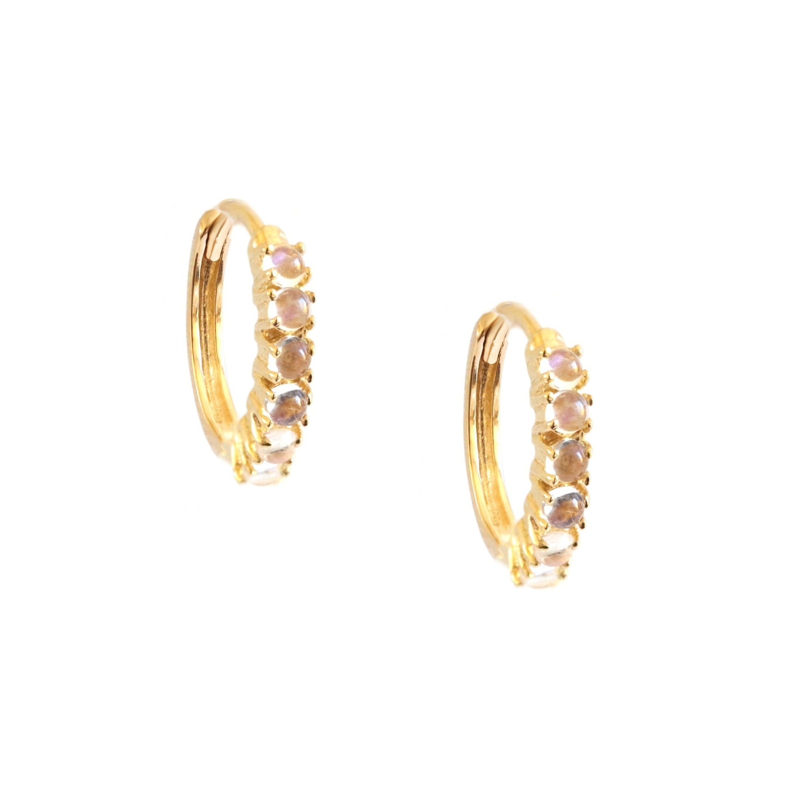 GLEE HUGGIE HOOPS - RAINBOW MOONSTONE & GOLD - SO PRETTY CARA COTTER