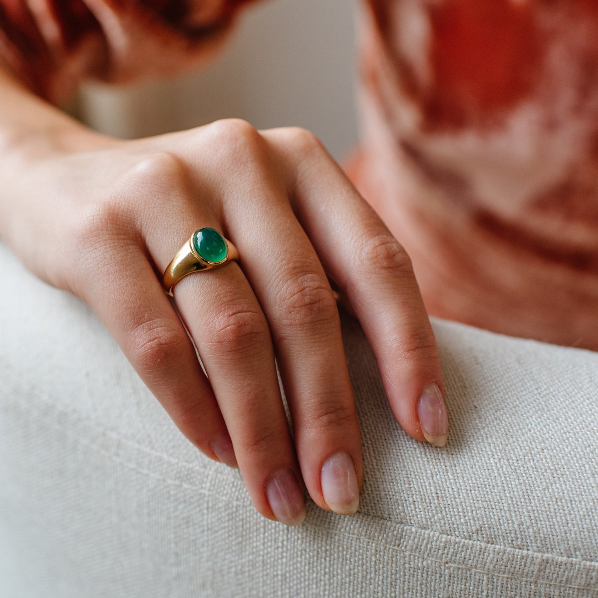 GLEE OVAL SIGNET RING - GREEN ONYX &amp; GOLD - SO PRETTY CARA COTTER