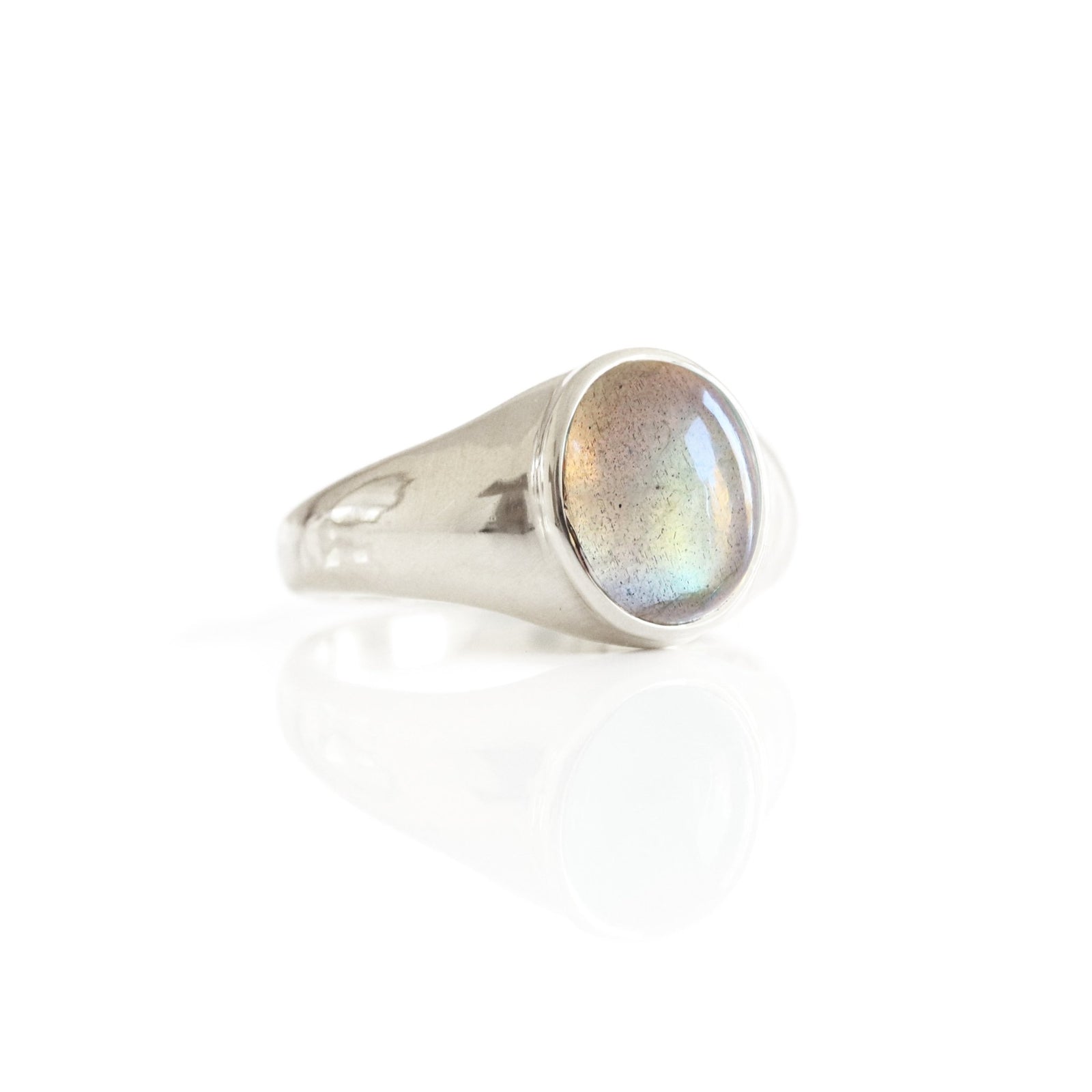 GLEE OVAL SIGNET RING - LABRADORITE & SILVER - SO PRETTY CARA COTTER
