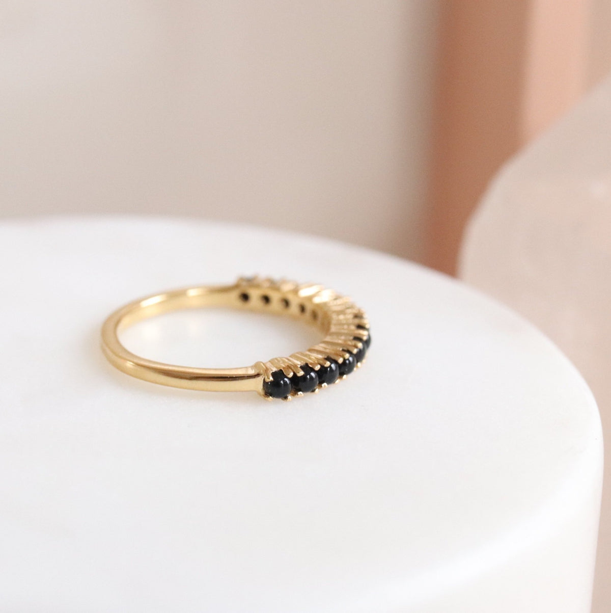 GLEE THIN BAND RING - BLACK ONYX &amp; GOLD - SO PRETTY CARA COTTER