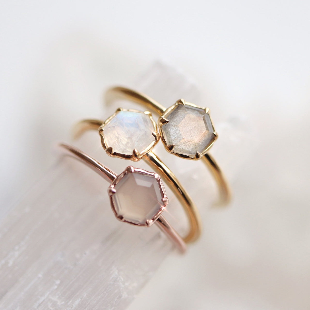 GRACE RING RAINBOW MOONSTONE &amp; GOLD - SO PRETTY CARA COTTER