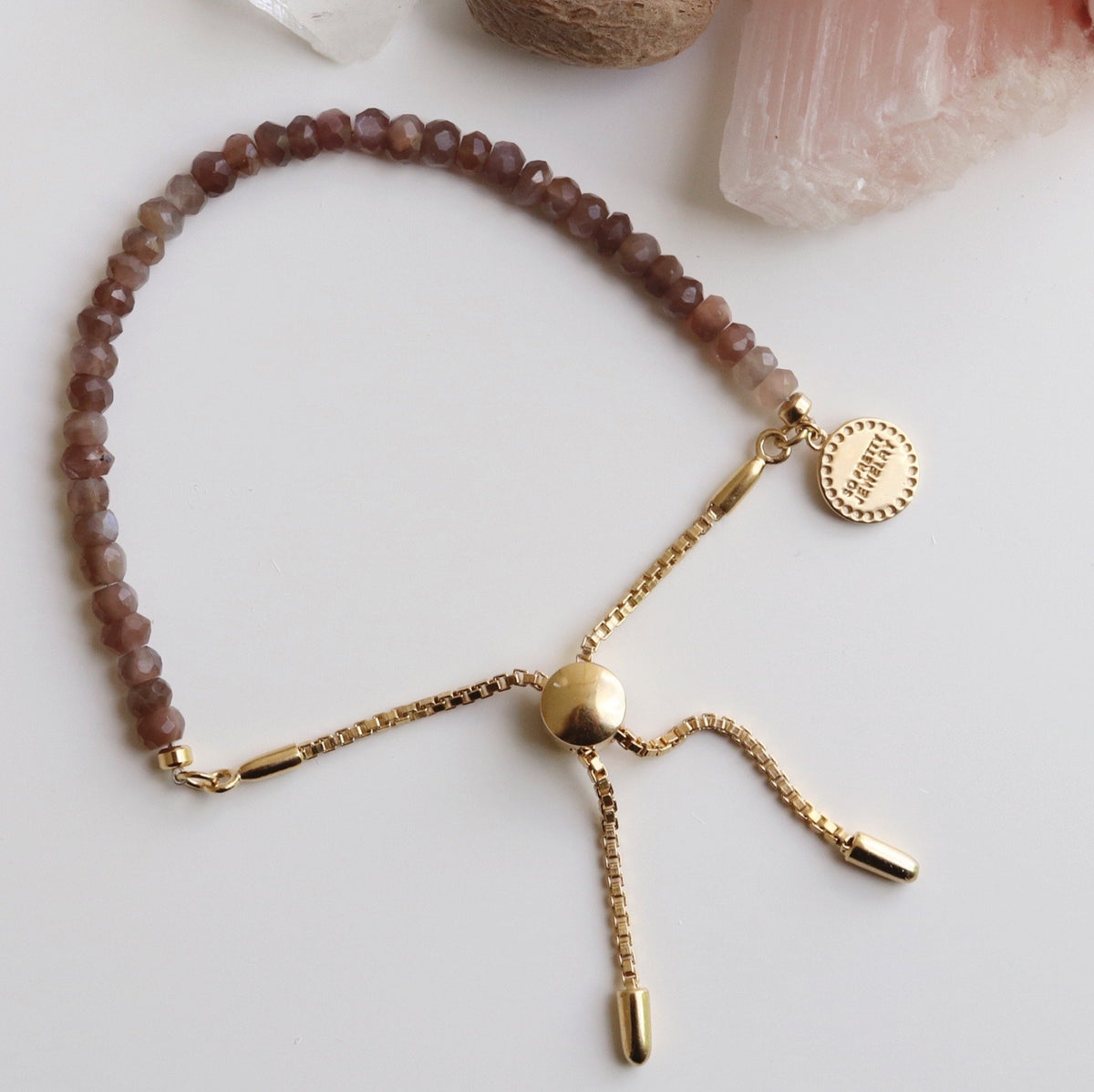 ICONIC ADJUSTABLE BRACELET - CHAI MOONSTONE &amp; GOLD- LIMITED EDITION - SO PRETTY CARA COTTER