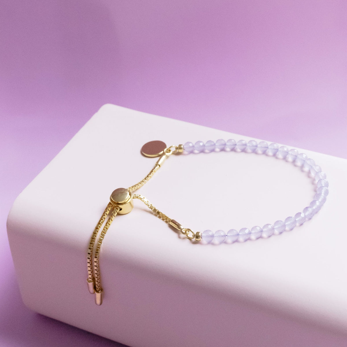 ICONIC ADJUSTABLE BRACELET - LAVENDER CHALCEDONY &amp; GOLD - SO PRETTY CARA COTTER