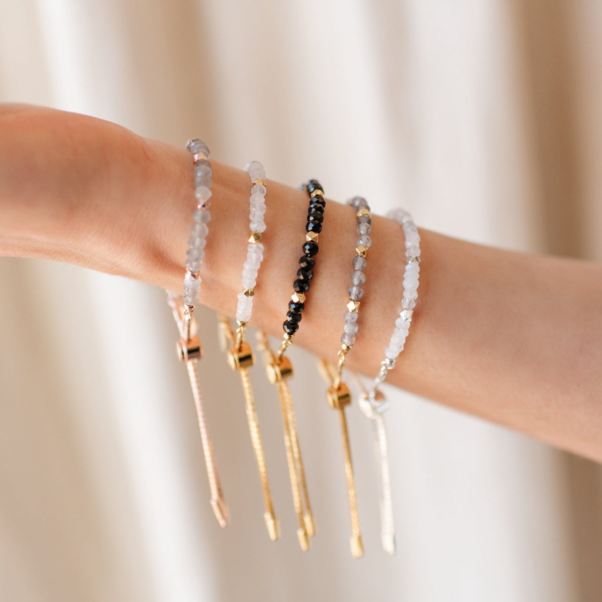 ICONIC ADJUSTABLE NUGGET BRACELET - GREY MOONSTONE &amp; ROSE GOLD - SO PRETTY CARA COTTER