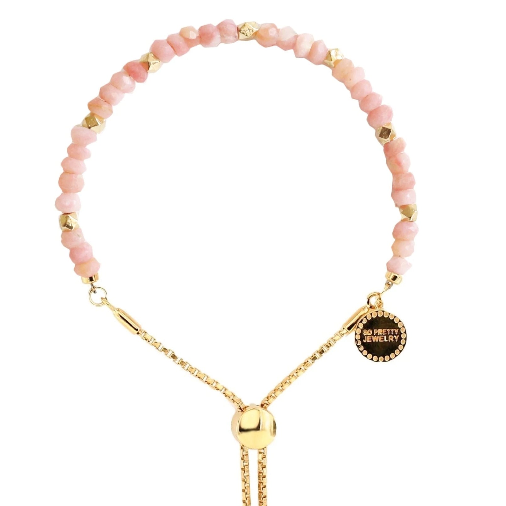 ICONIC ADJUSTABLE NUGGET BRACELET - PINK OPAL & GOLD - SO PRETTY CARA COTTER